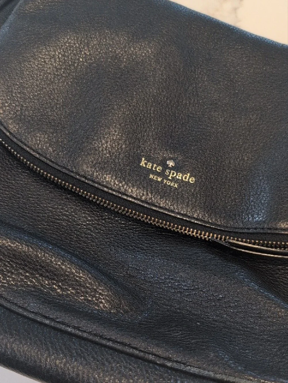 kate spade Black Pebbled Leather Messenger Bag with Front Zip Flap